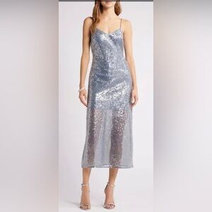 Nordstrom Open Edit Silver Grey Sequin Party Dress